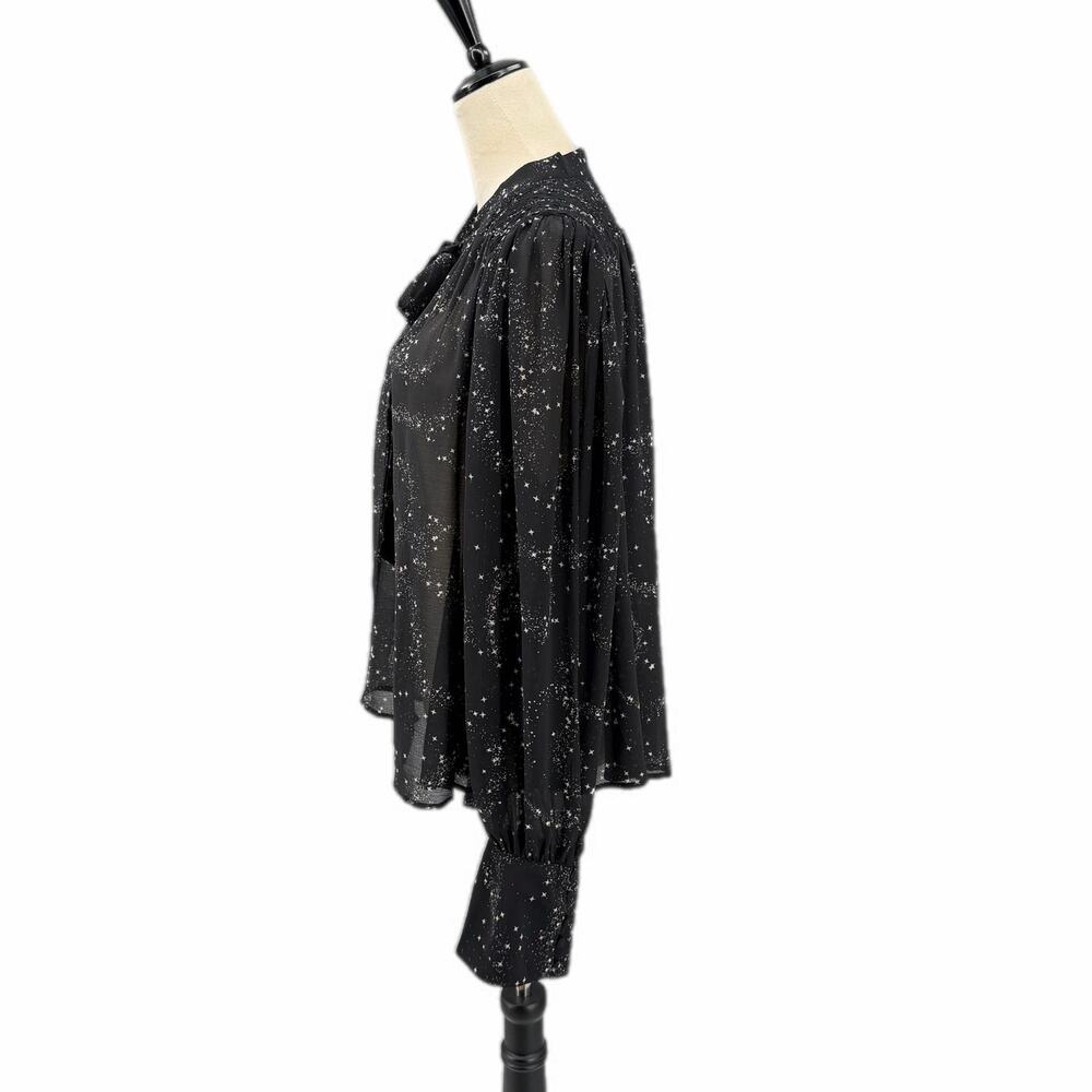 Free People Stars Align Black & White Sheer Button Up Long Sleeve Blouse Top - Picture 5 of 15